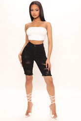Dirty Little Secret Distressed Bermuda Shorts - Black Ins Street